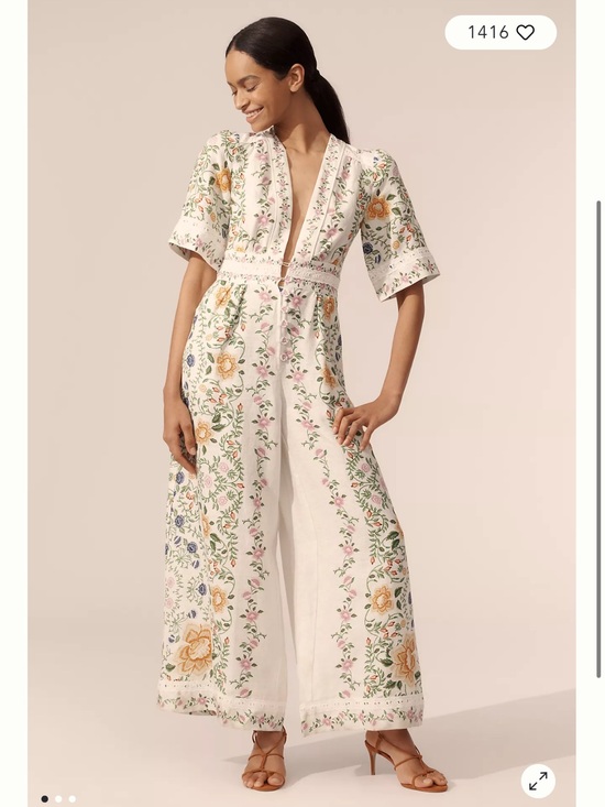 FARM Rio Pants - FARM Rio White Floral Embroidered Wide‑Leg Jumpsuit